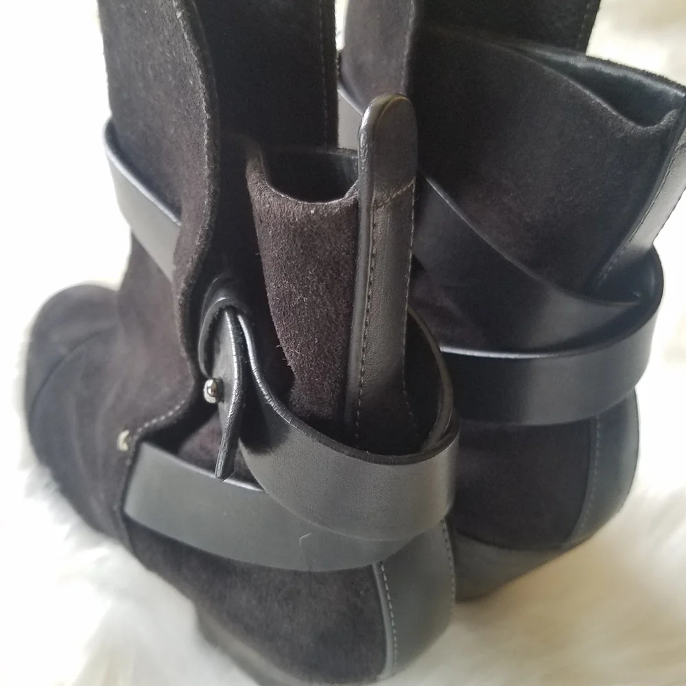 Rag & Bone Harrow Black Suede Leather Ankle Boots Chunky Stacked Heel sz38